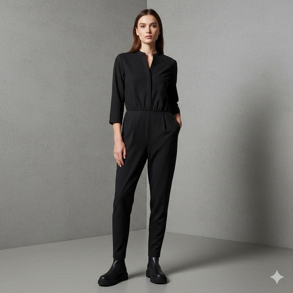 Isabel Marant Jumpsuit Womens 42 US 10 Black Long Sleeve Straight Leg Button